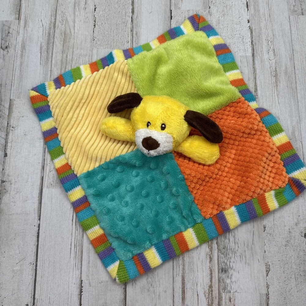 Animal Adventure Patchwork Dog Lovey Sensory Security Blanket with Rattle 11x11